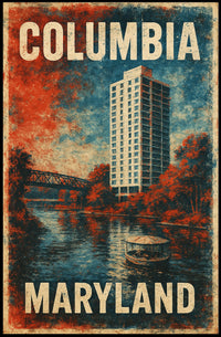 Columbia Maryland Scenic Cityscape Travel Minimalist Retro Vintage Collectors Poster