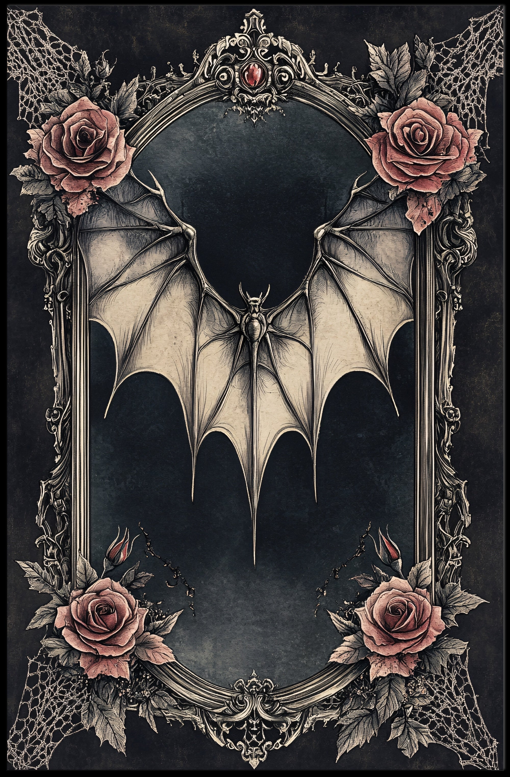 Gothic Elegance Bat And Roses Poster