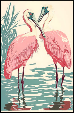 Spoonbills Poster Vintage Tropical Bird Wall Art