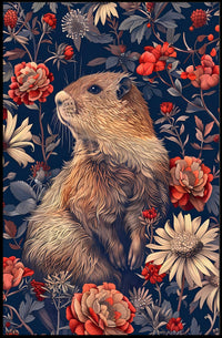 Groundhog in Blossoming Foliage Animal Poster