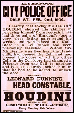 Harry Houdini 1904 Empire Theatre Cultural Heritage Poster