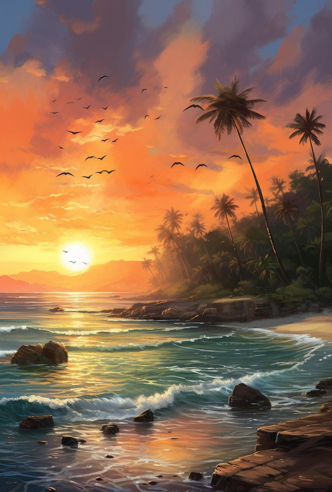 Tropical Sunset Serenity on Beach Travel Poster