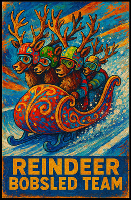 Reindeer Bobsled Team Poster