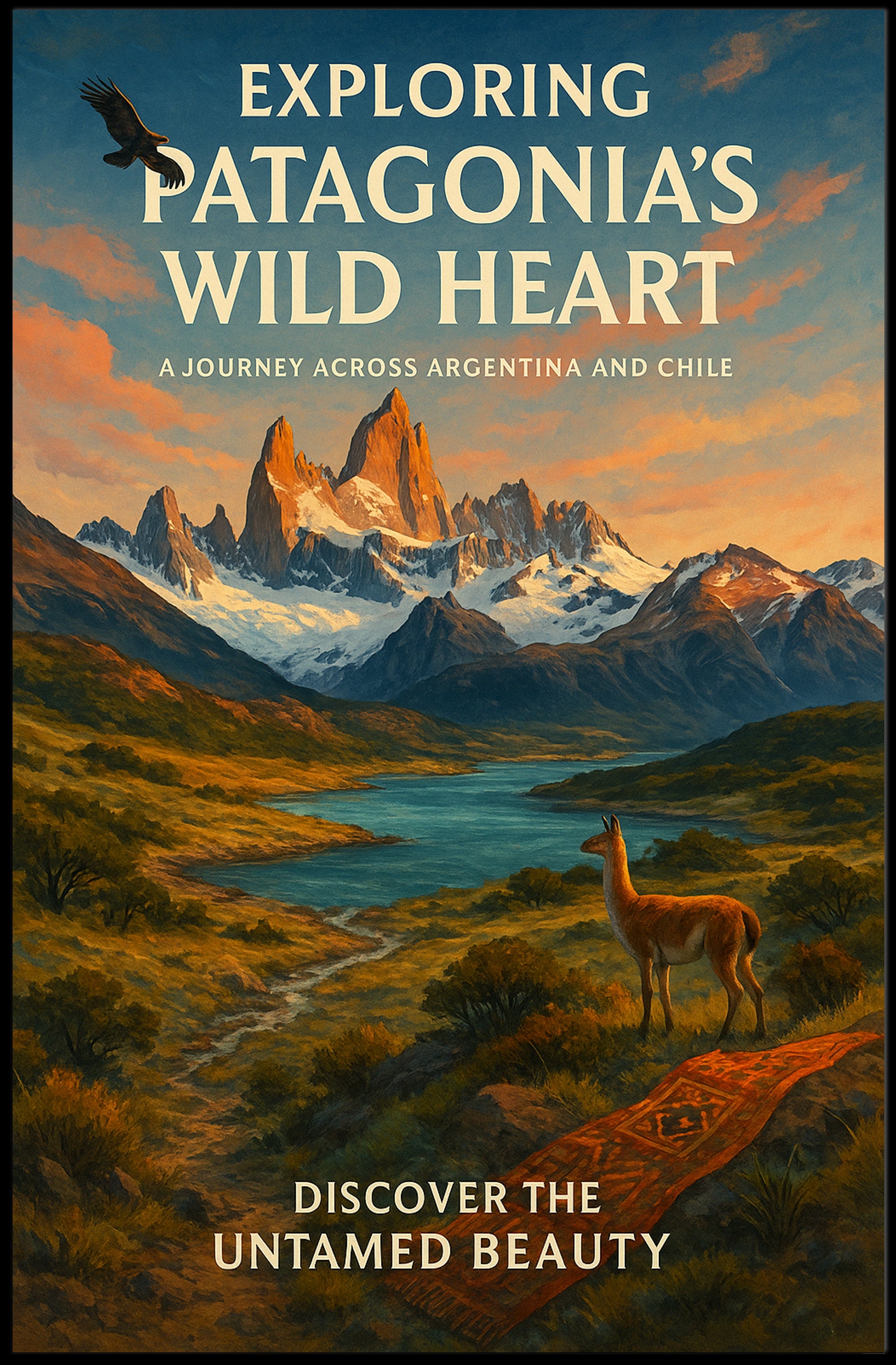 Majestic Patagonia Landscape with Llama Travel Poster