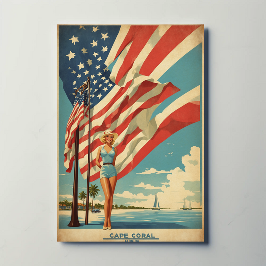Cape Coral Florida American Pride Vintage Travel Poster