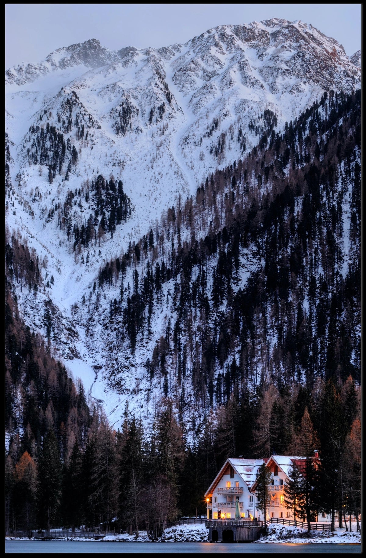 Serene Snowy Mountain Scene Winter National Park Poster