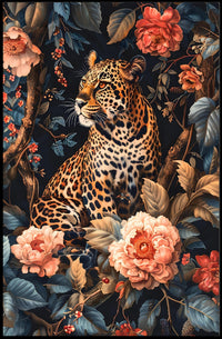 Majestic Leopard Floral Wall Art Print