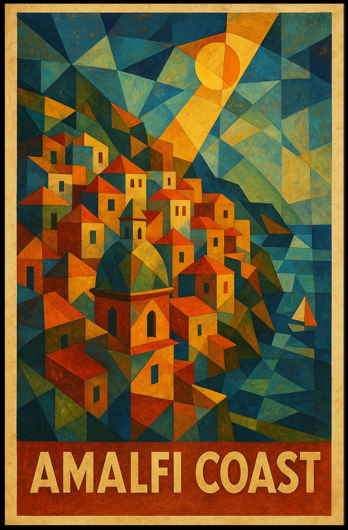 Amalfi Coast Poster Wall Art Italy Coastal Scenic Print
