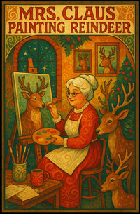Mrs. Claus Painting Reindeer Poster