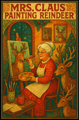 Mrs. Claus Painting Reindeer Poster