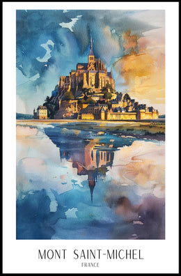 Mont Saint-Michel Painting: Vivid Watercolor Travel Poster PosterGoat