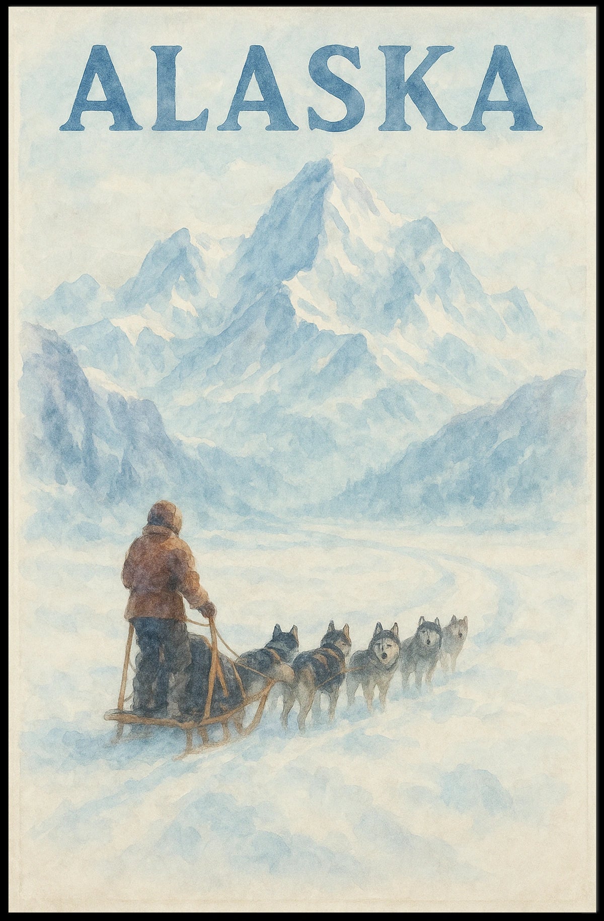 Alaska Dog Sledding Vintage Travel Poster