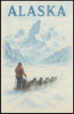 Alaska Dog Sledding Vintage Travel Poster