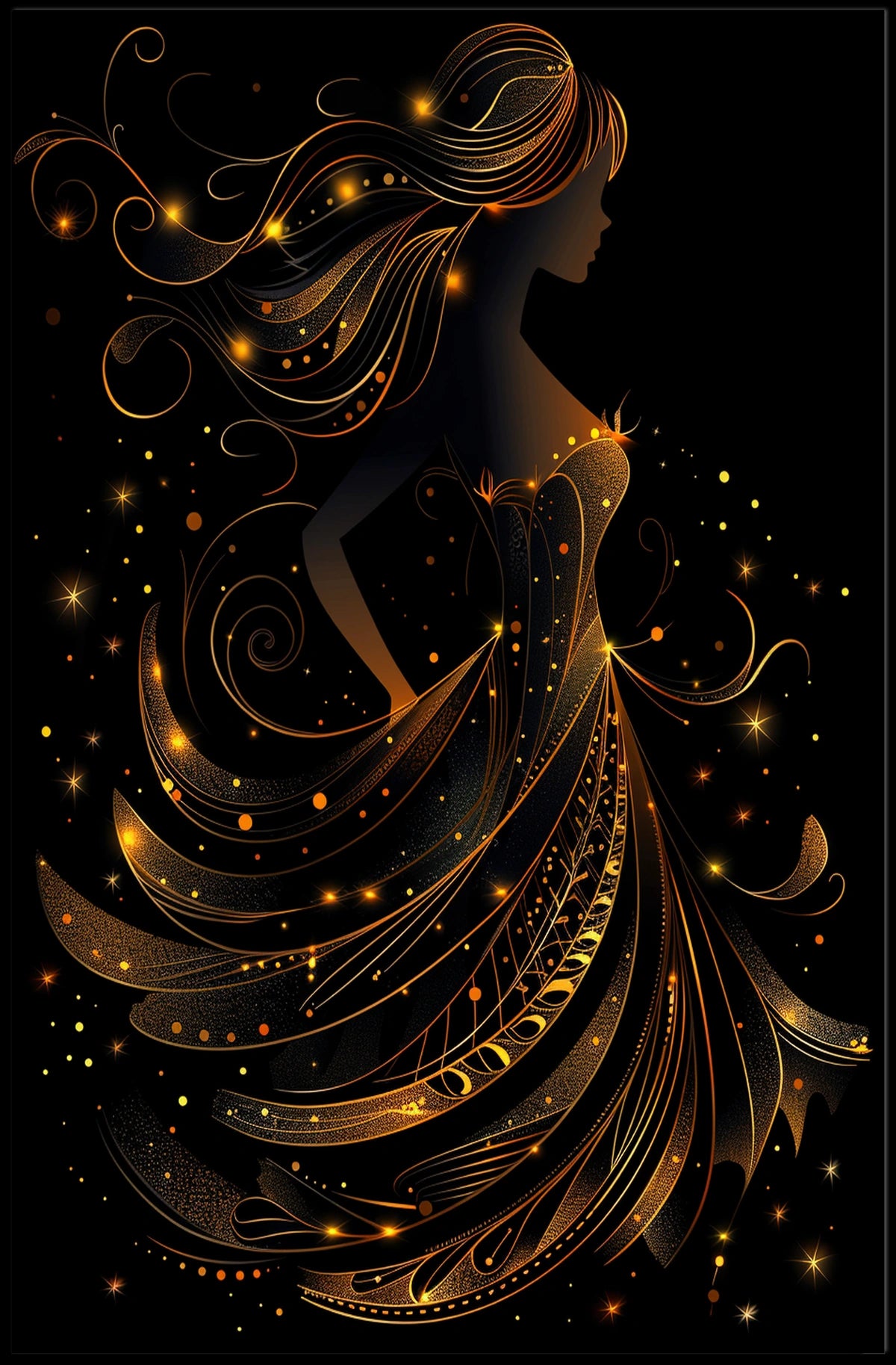 Elegant Abstract Woman in Golden Gown Poster