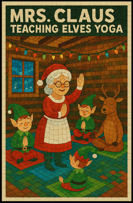 Mrs. Claus Teaching Elves Yoga Poster