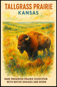 Kansas Prairie Bison Impressionist Art Poster