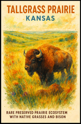 Kansas Prairie Bison Impressionist Art Poster