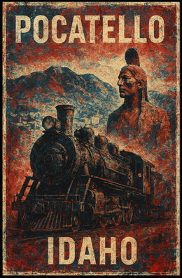 Pocatello Idaho Locomotive Vintage Cultural Heritage Steampunk Collector Railroad Historical Poster