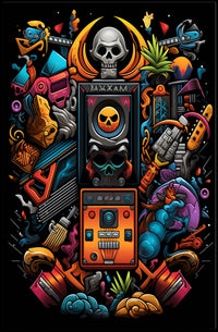 Vibrant Skull Surrealism: Modern Abstract Art Poster