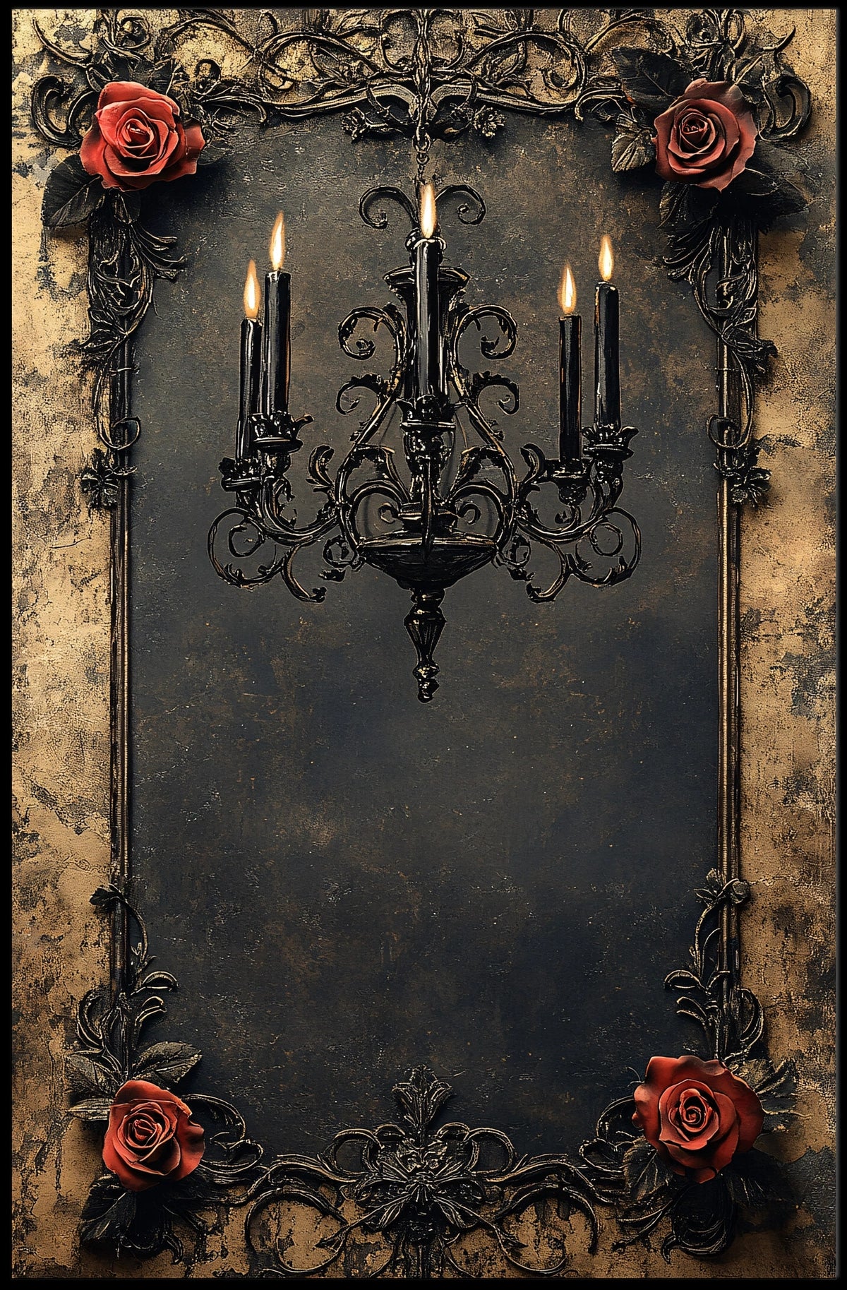 Gothic Chandelier and Roses Art Print Poster