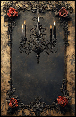 Gothic Chandelier and Roses Art Print Poster