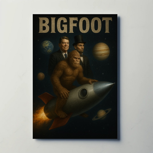 Vintage Poster Bigfoot Reagan Lincoln Rocket Ship