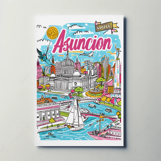 Asuncion Paraguay Vibrant Cityscape and Waterways Travel Poster
