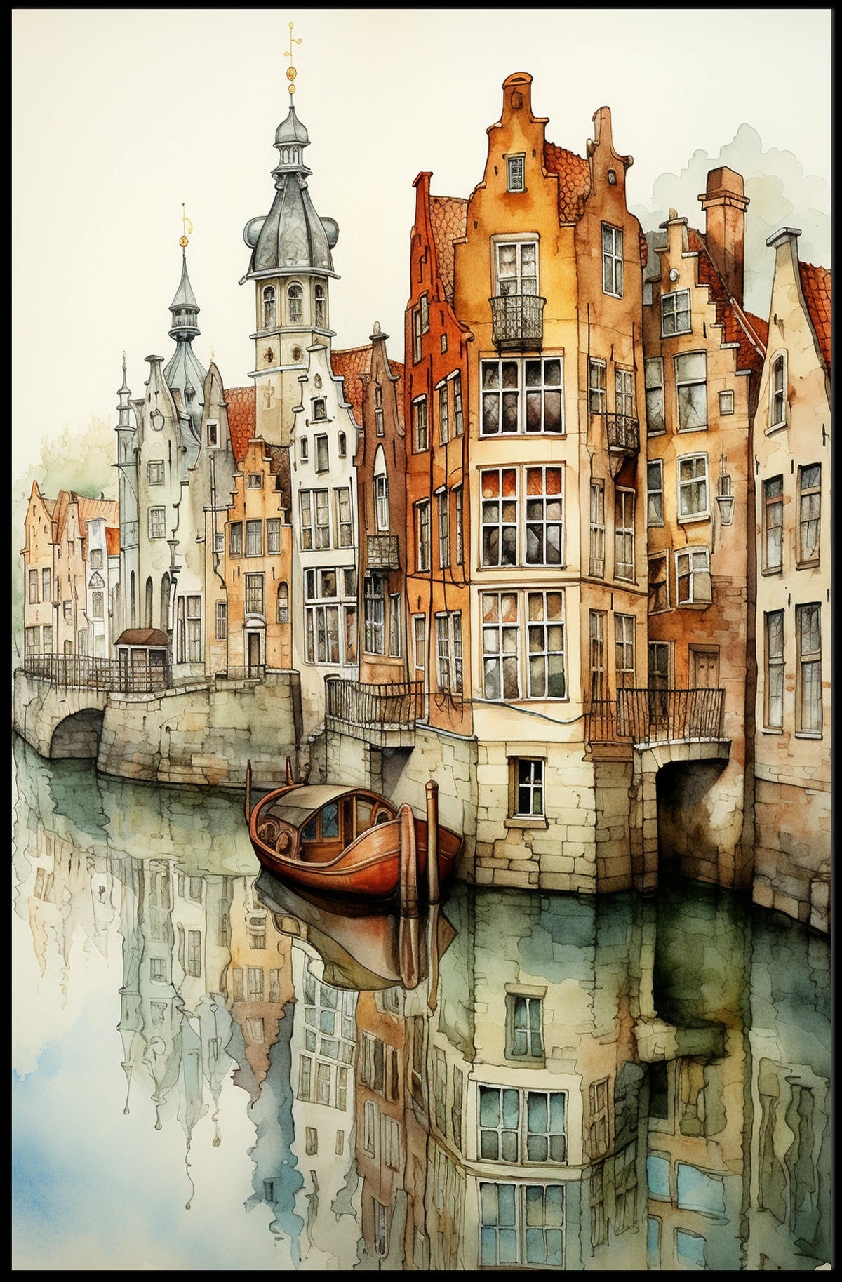 Renaissance Europe scene: Picturesque canal cultural heritage poster