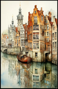 Renaissance Europe scene: Picturesque canal cultural heritage poster
