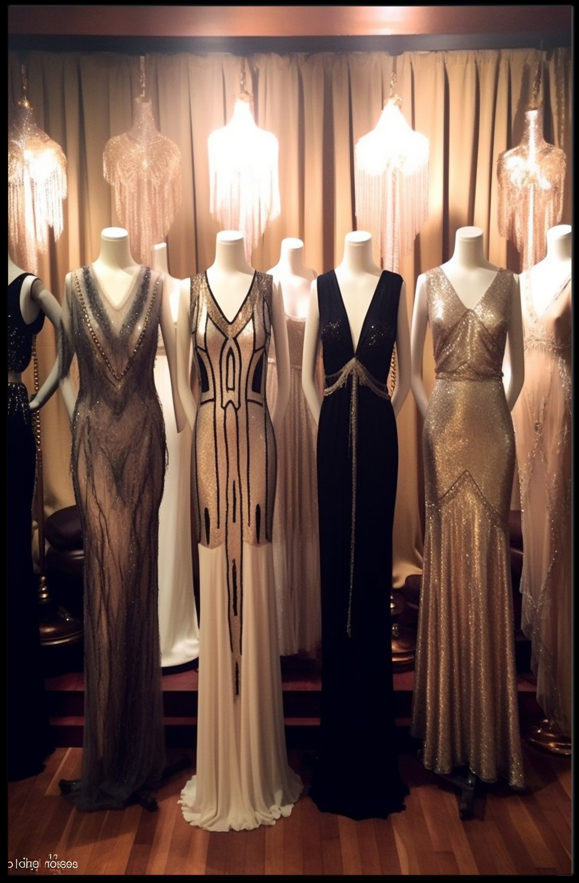 Elegant Evening Gowns Display Poster