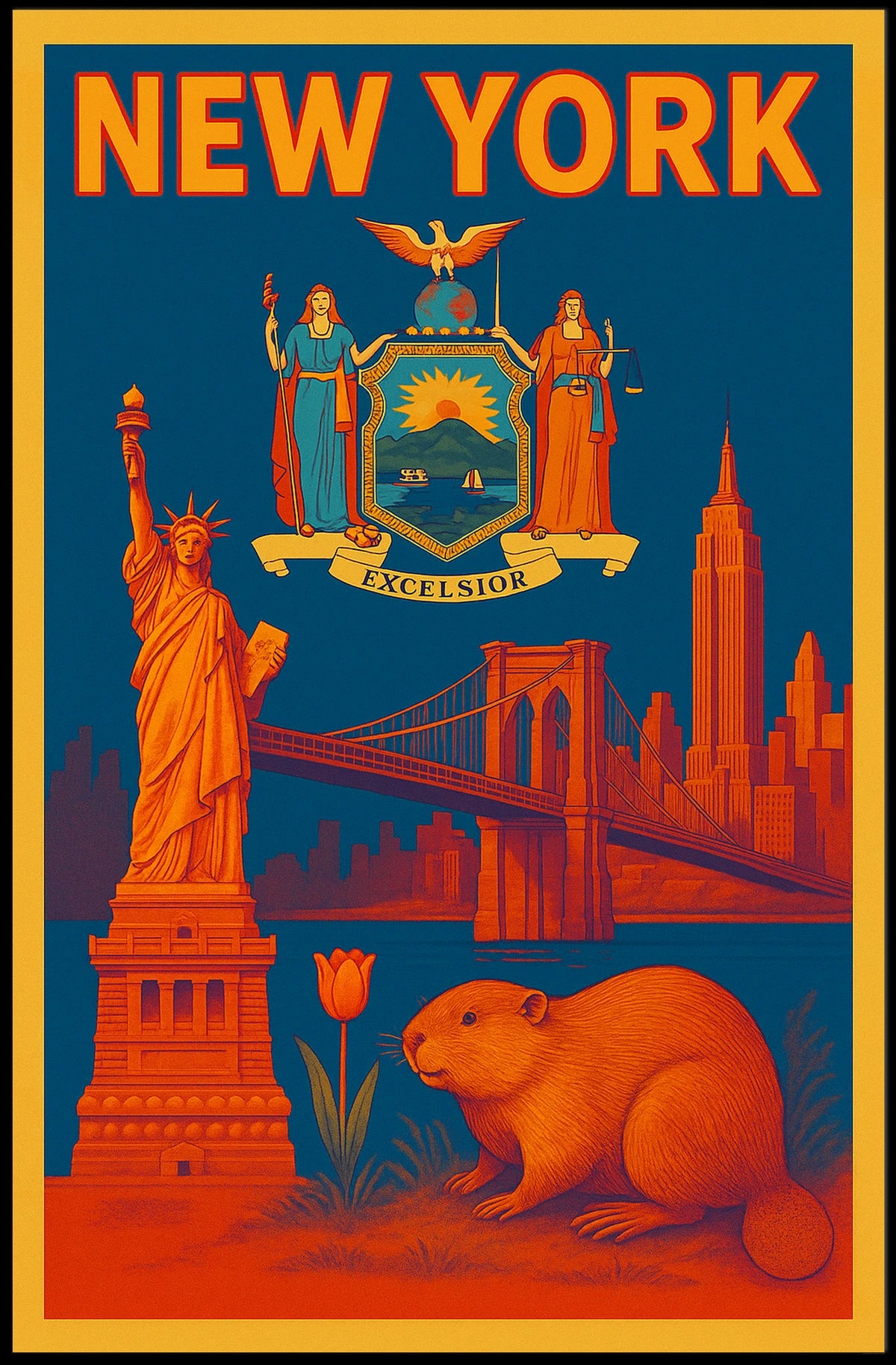 New York City Historic Skyline Poster Vintage Wall Art