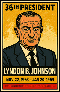Lyndon B. Johnson 36th President of the United States Inked Comic Style Poster