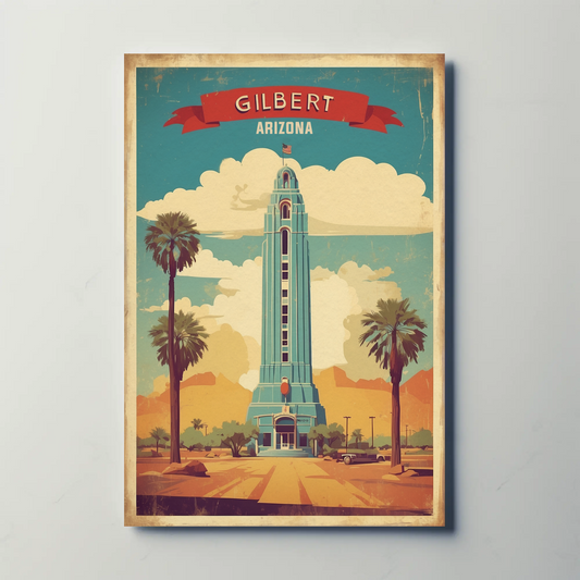 Gilbert Arizona Blue Tower Palm Desert Vintage Travel Poster