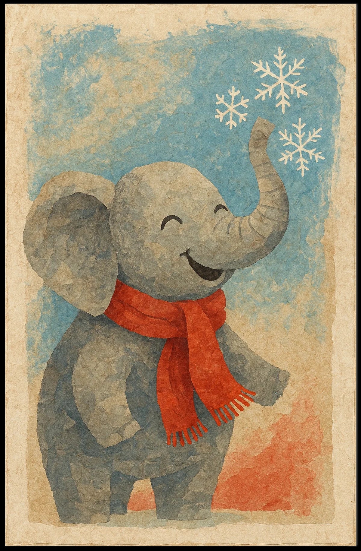 Elephant Winter Forest Poster