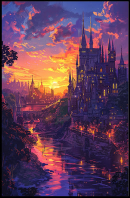 Enchanted Castle Fantasy Sunset Art Poster