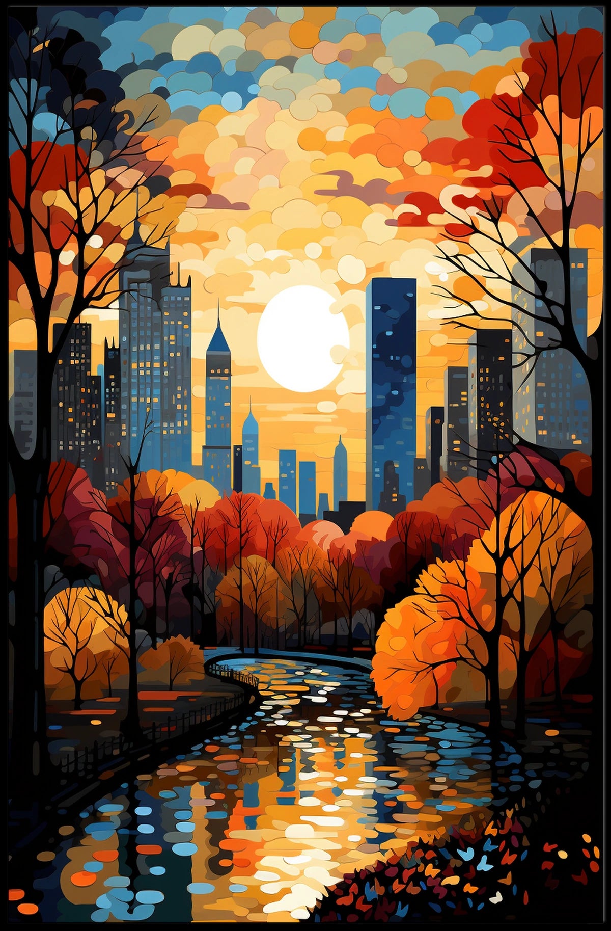 Urban Cityscape Sunset Art Print - Travel Poster