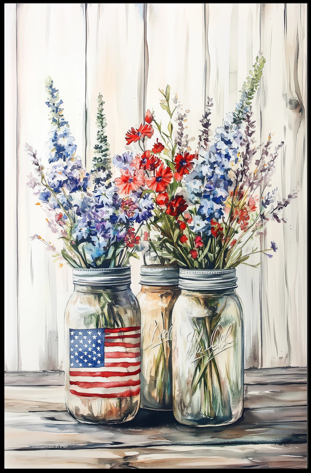 Three Rustic Mason Jars Wall Decor Art Print Poster