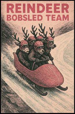 Reindeer Bobsled Team Poster