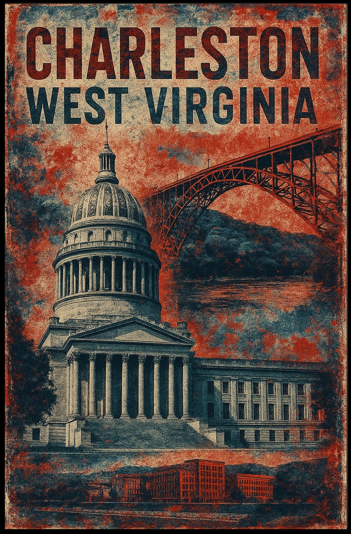 Charleston West Virginia Scenic Vintage Travel Wall Art Decor Souvenir Keepsake Poster
