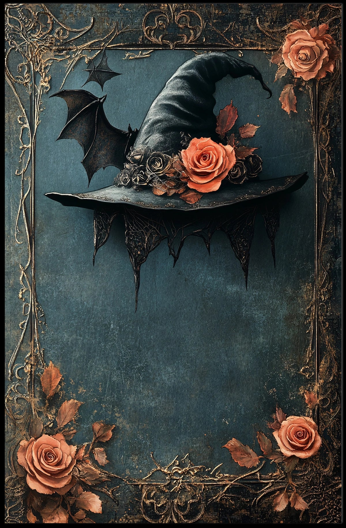 Witch's Hat and Roses Gothic Art Poster