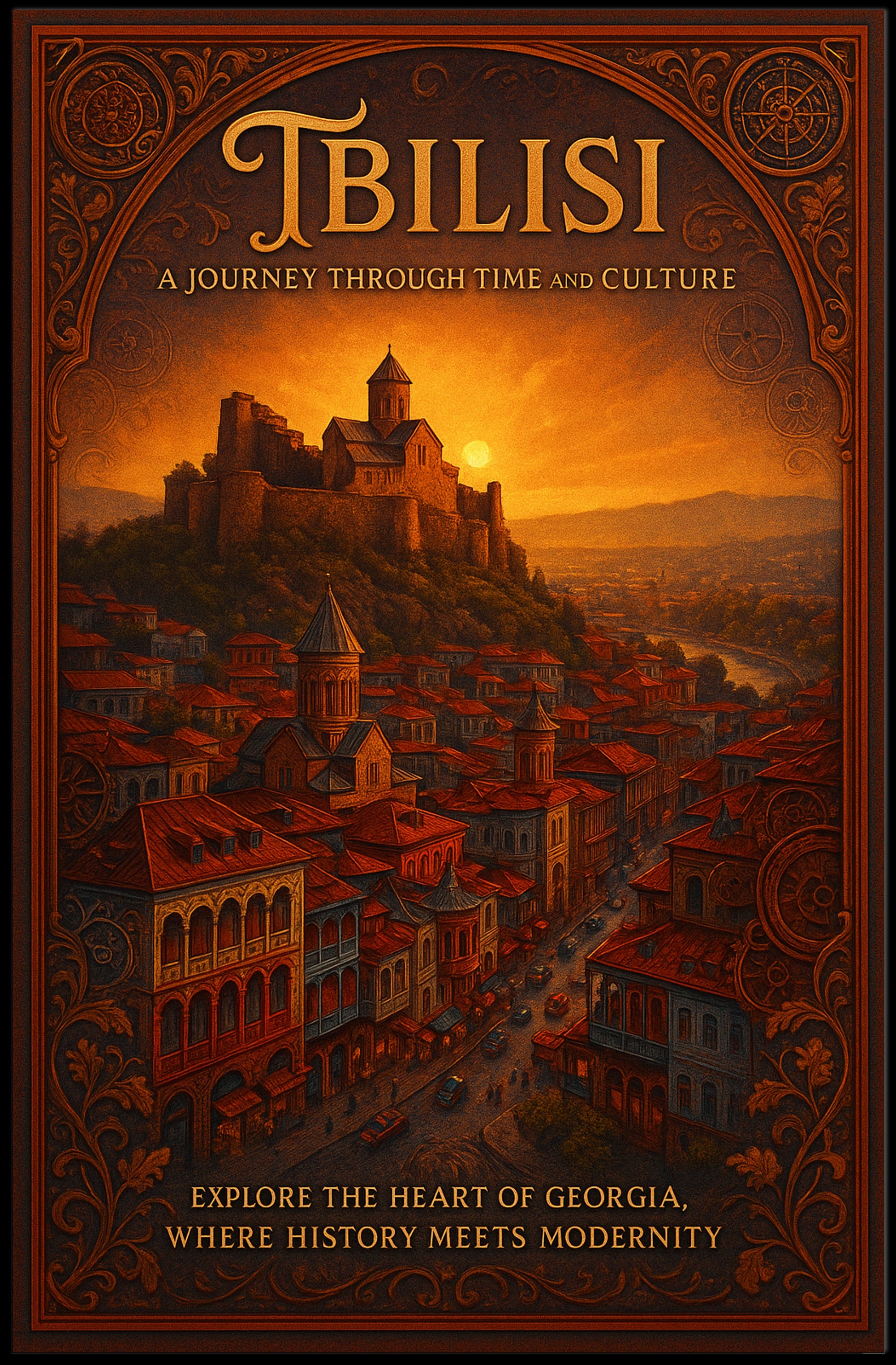 Tbilisi Sunset Exploration: Vintage Cultural or Heritage Poster