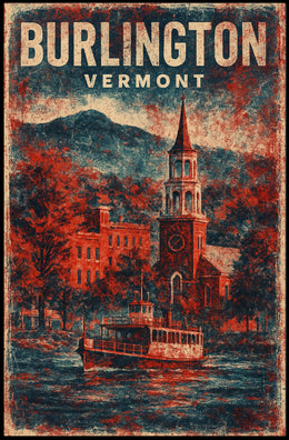Burlington Vermont Cityscape Watercolor Wanderlust Poster