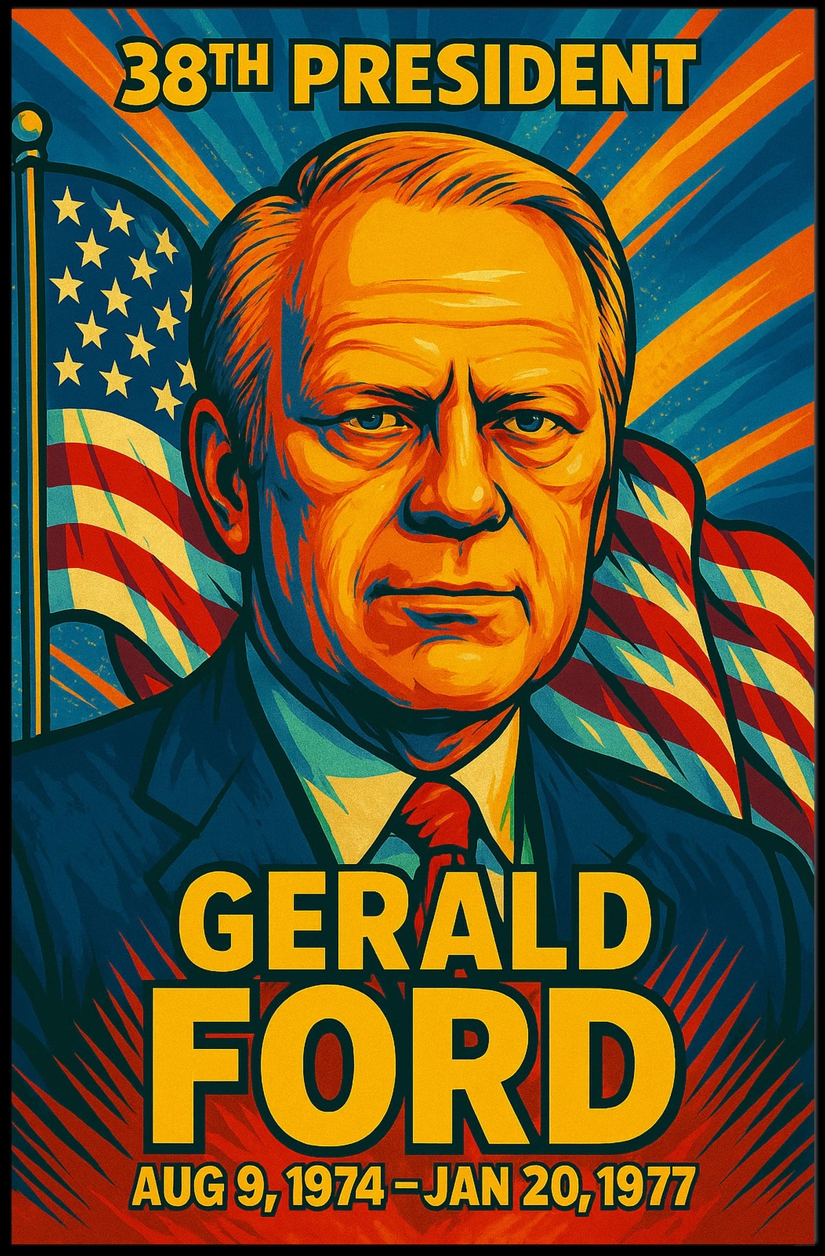 Gerald Ford 38th President of the United States Colorful Comic Book Style Poster