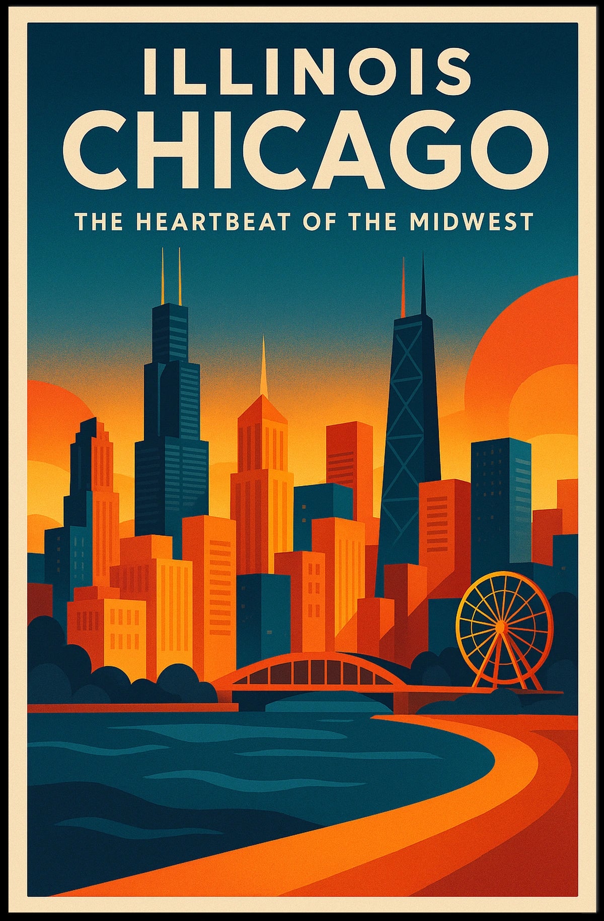 Chicago Skyline Architecture Ferris Wheel Urban Poster