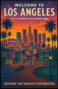 Los Angeles Skyline Retro Travel Poster Art Print