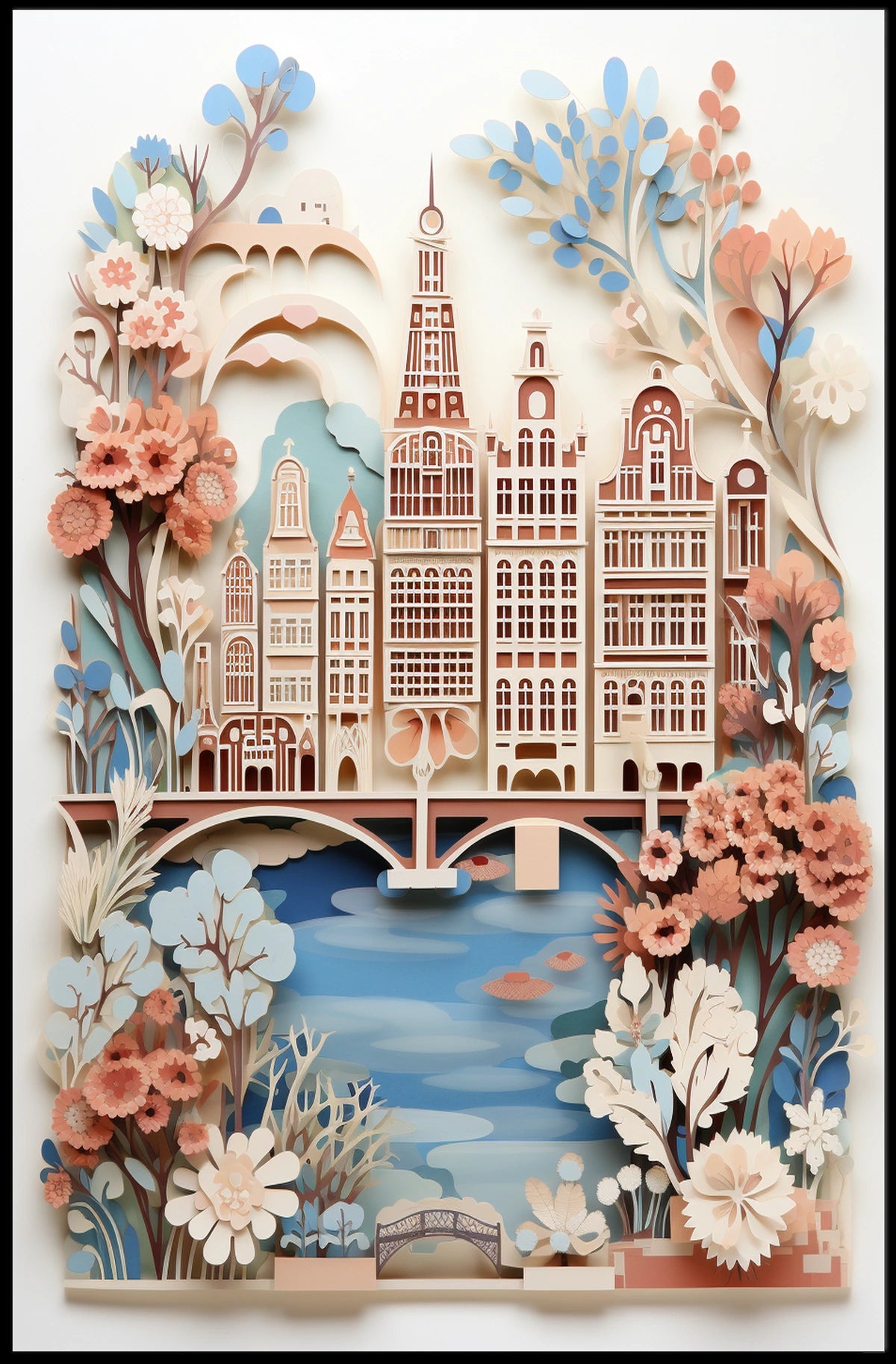 Amsterdam Cityscape Art with Intricate Dutch Gables Travel Poster