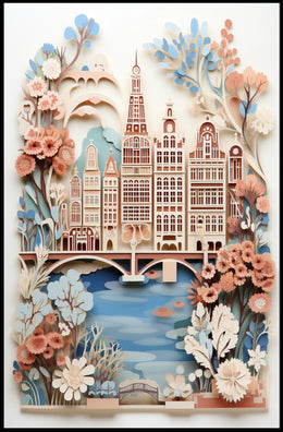 Amsterdam Cityscape Art with Intricate Dutch Gables Travel Poster
