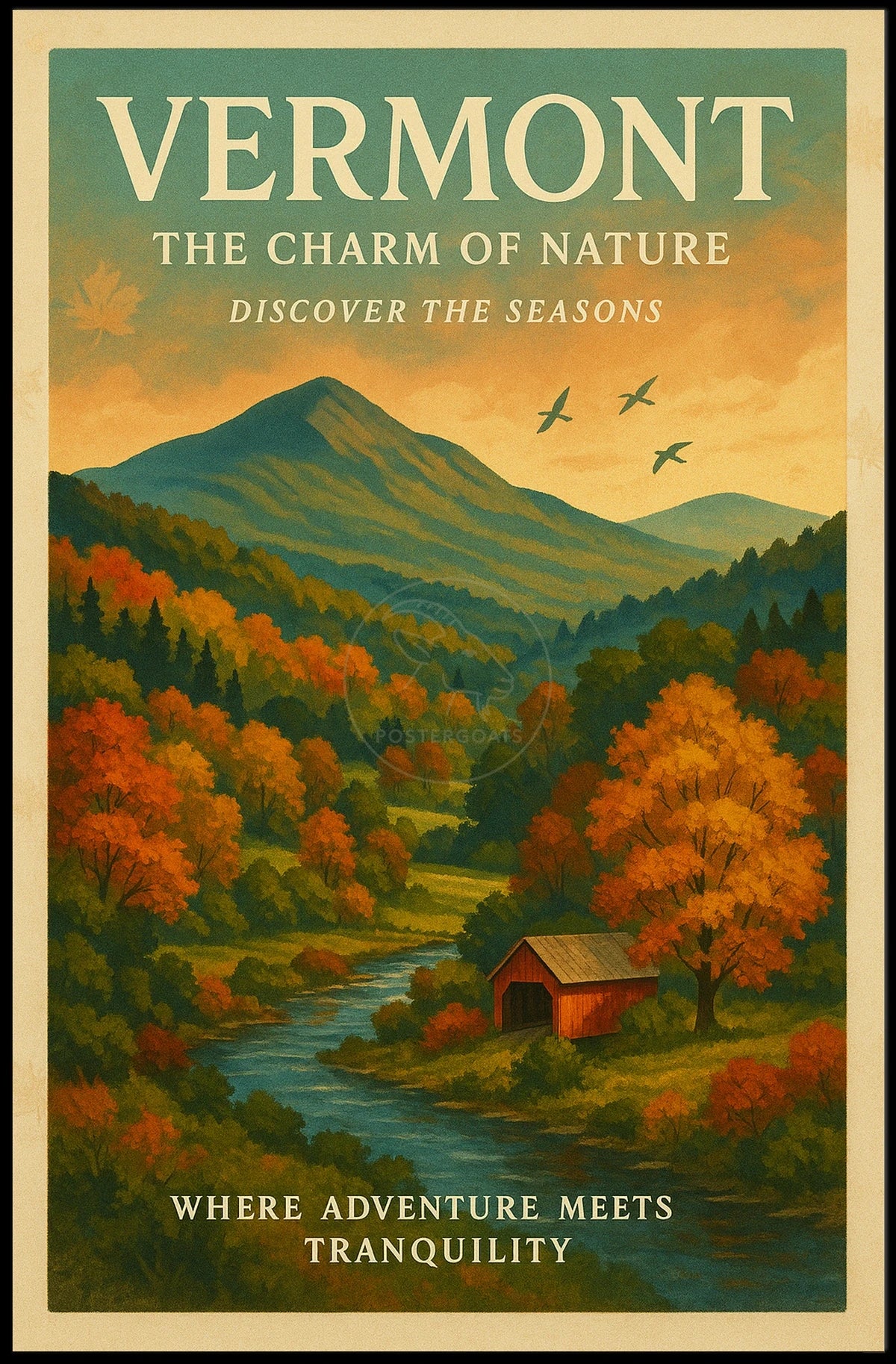 Vermont Autumn Landscape Travel Poster