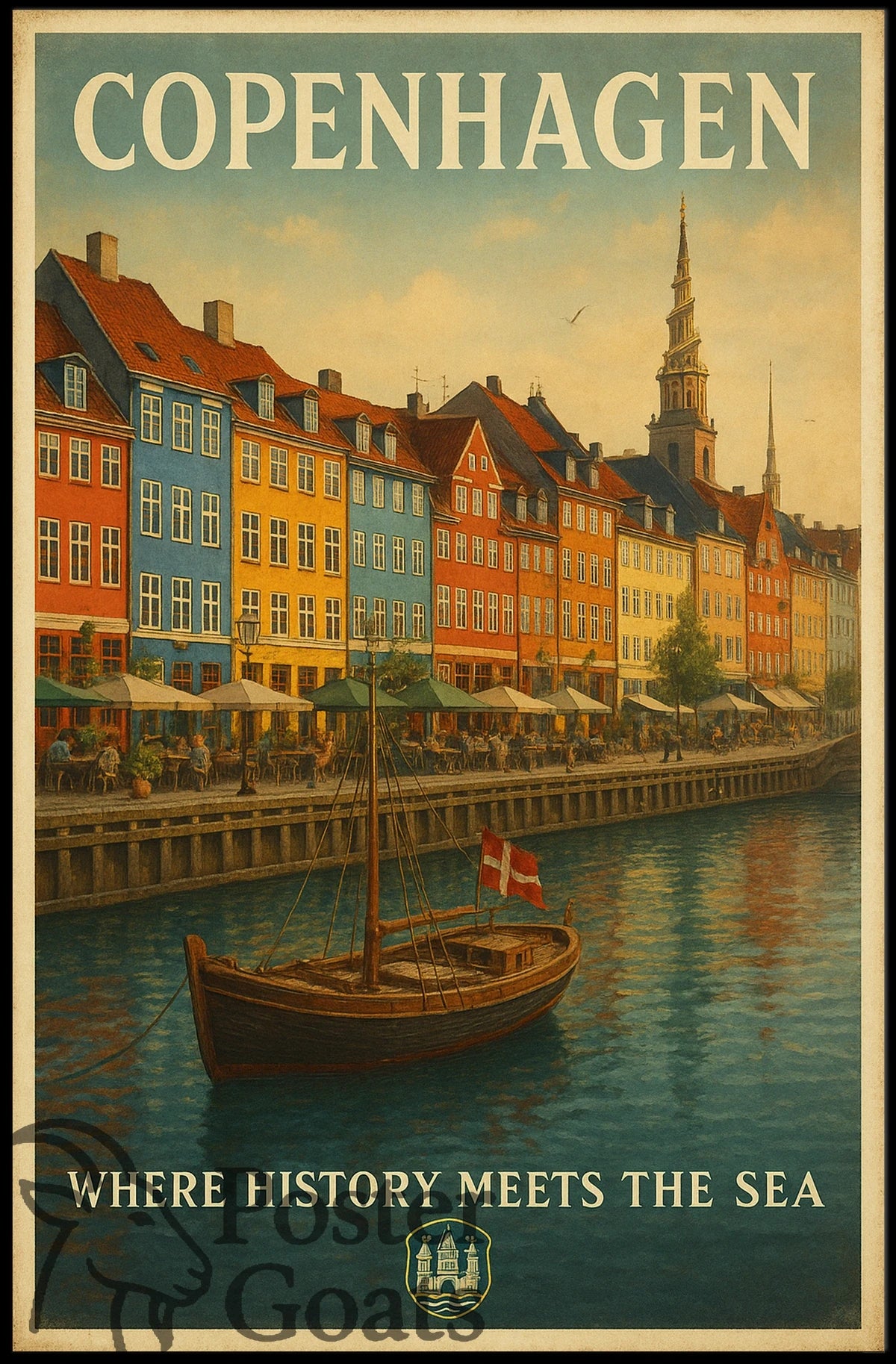 Copenhagen Nyhavn Waterfront Travel Poster