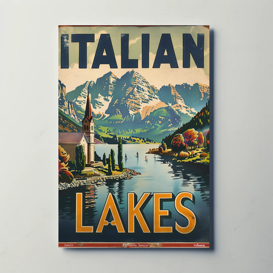 Italian Lakes Vintage Poster - Mountains Reflection